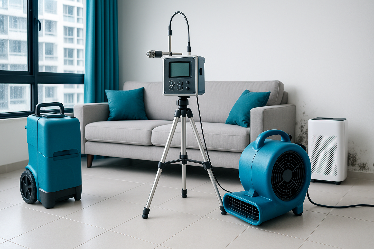 Water damage restoration and drying process in Singapore home