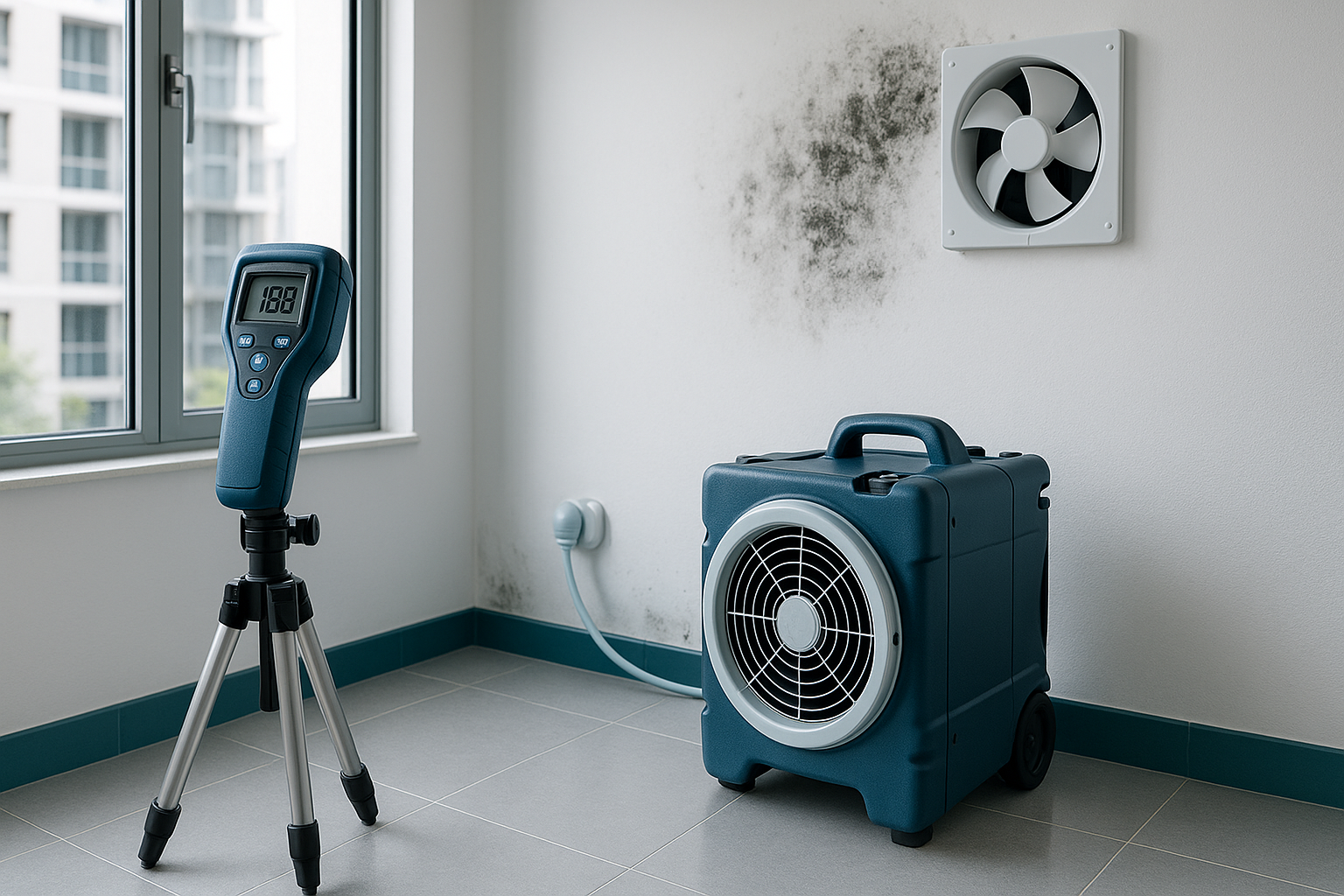 Wall showing mould growth breaking through paint, demonstrating why painting over mould fails